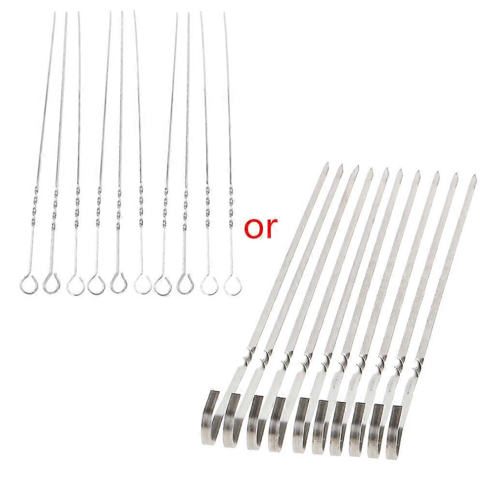 (As show, One size) Metal Flat Meat Skewers Set of 10 Grilling Sticks Wide Rod String Supplies for Mutton Pork Beef Tomato Potato Roasting