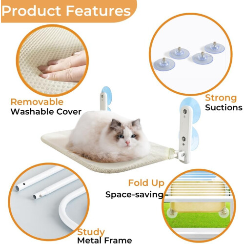 Cat Window Perch, Bed for Window, Cordless Foldable Cat Hammock with Metal Frame 1