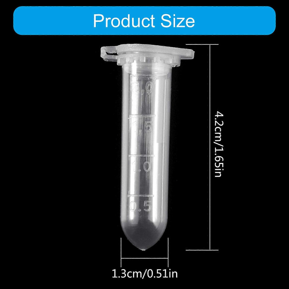 (As show, One size) 100Pcs 2ml Centrifuge Tubes with Snap Cap Graduated Scale Plastic Vials Test Containers for Labs Experiment School