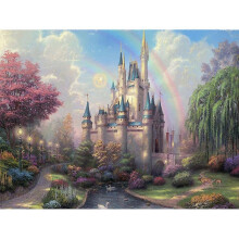 (As show, One size) Castle Rainbow Unframed DIY Painting Digital Canvas Oil Paint Wall Art Home Deco Multi