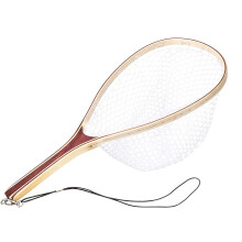 Fishing Net for Trout, Fly Fishing Net with Soft Rubber Mesh, Wooden Handle