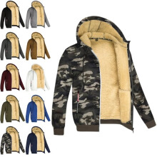 (Camouflage, L) Mens Winter Fleece Fluffy Lined Jacket Hoodie Long Sleeve Casual Zip Sweatshirt