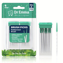 (100 Pcs(box Of 1), MINT) Premium Rubberized Brush Picks with Mint Flavor for Efficient Cleaning and Gentle Gum Care