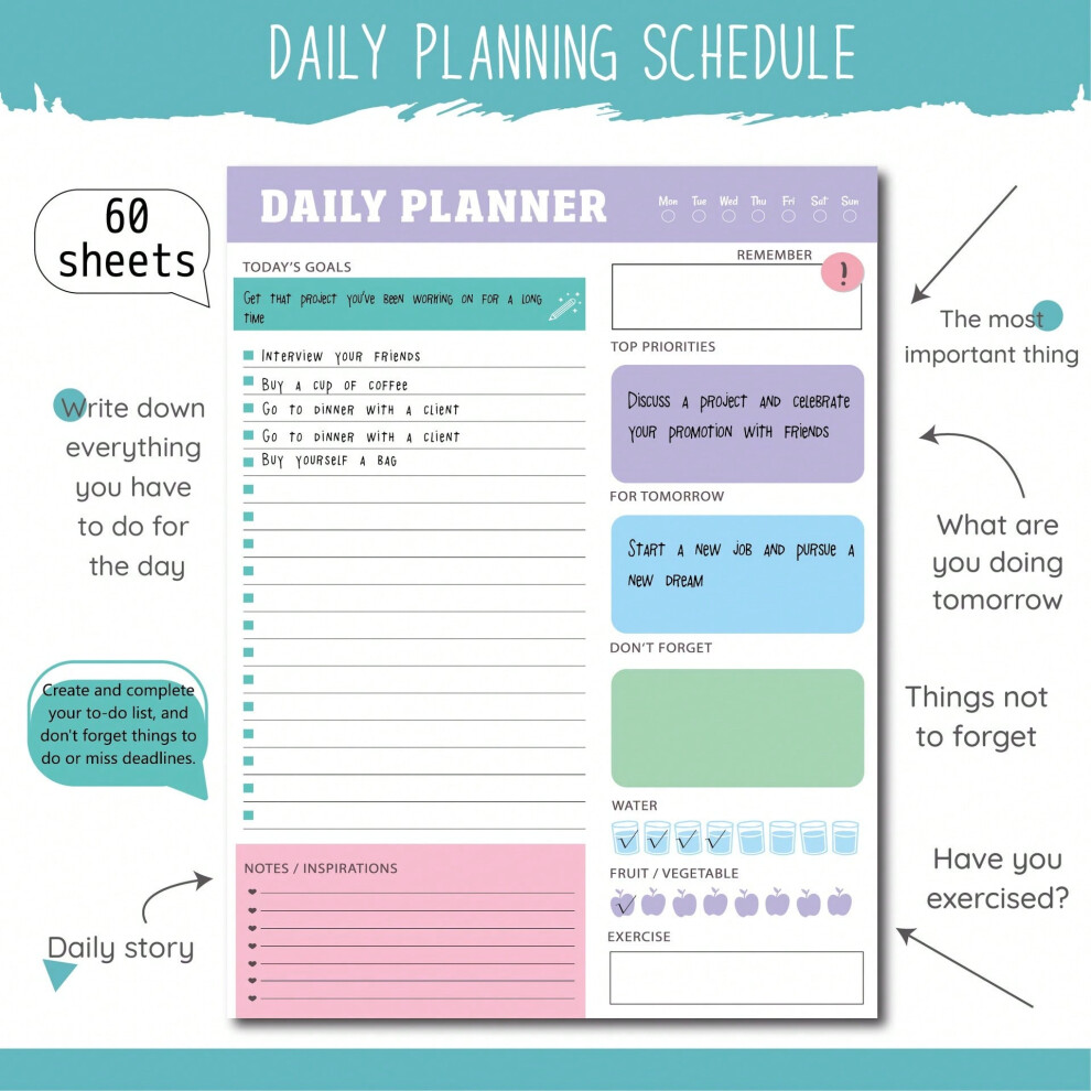 (JH002 tearable daily planner, 60 sheets) English daily weekly monthly tearable simple ins style self-discipline schedule time management plan notepad-image-OPC-PHYZ9TK-NEW