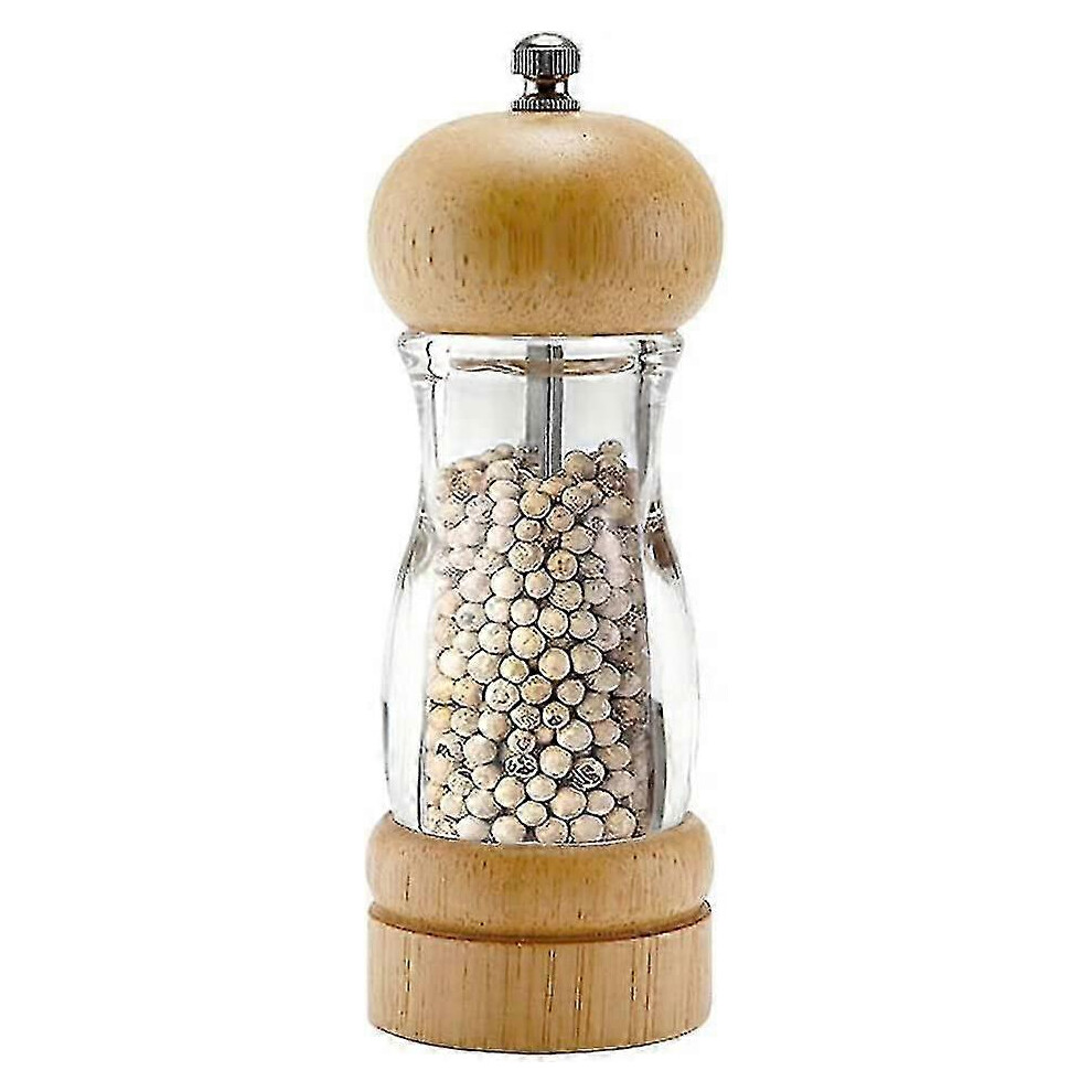 (As show, One size) Wooden Glass Manual Salt And Pepper Mill Large With Ceramic Grinder Gift