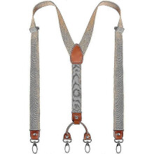 (Gray, One size) Mens Y-shaped Wide Heavy Duty Suspenders With 4 Metal Clips Adjustable Elastic Straps
