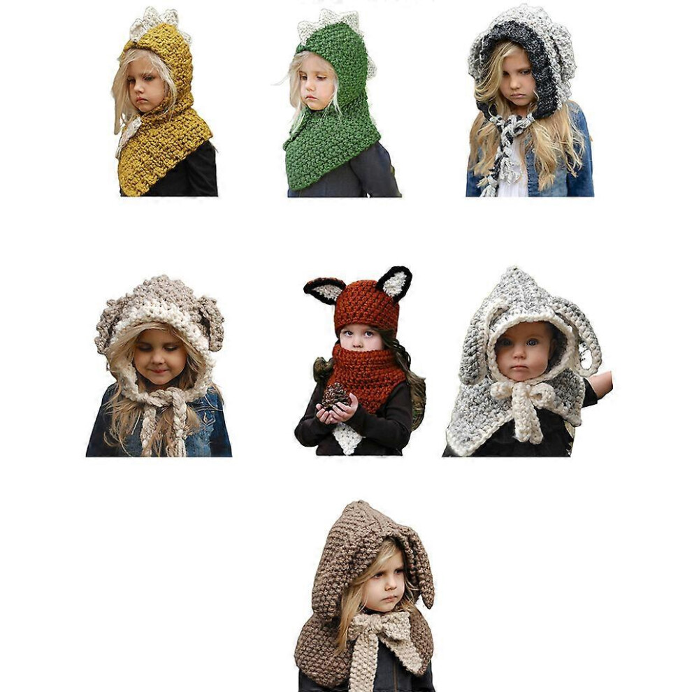 (Dinosaur yellow, One size) Toddler Winter Warm Hat Thicken Winter Beanie Hats with Cute Rabbit Hat Squirrel Dinosaur Style for 2-10 Years Old Hood  B