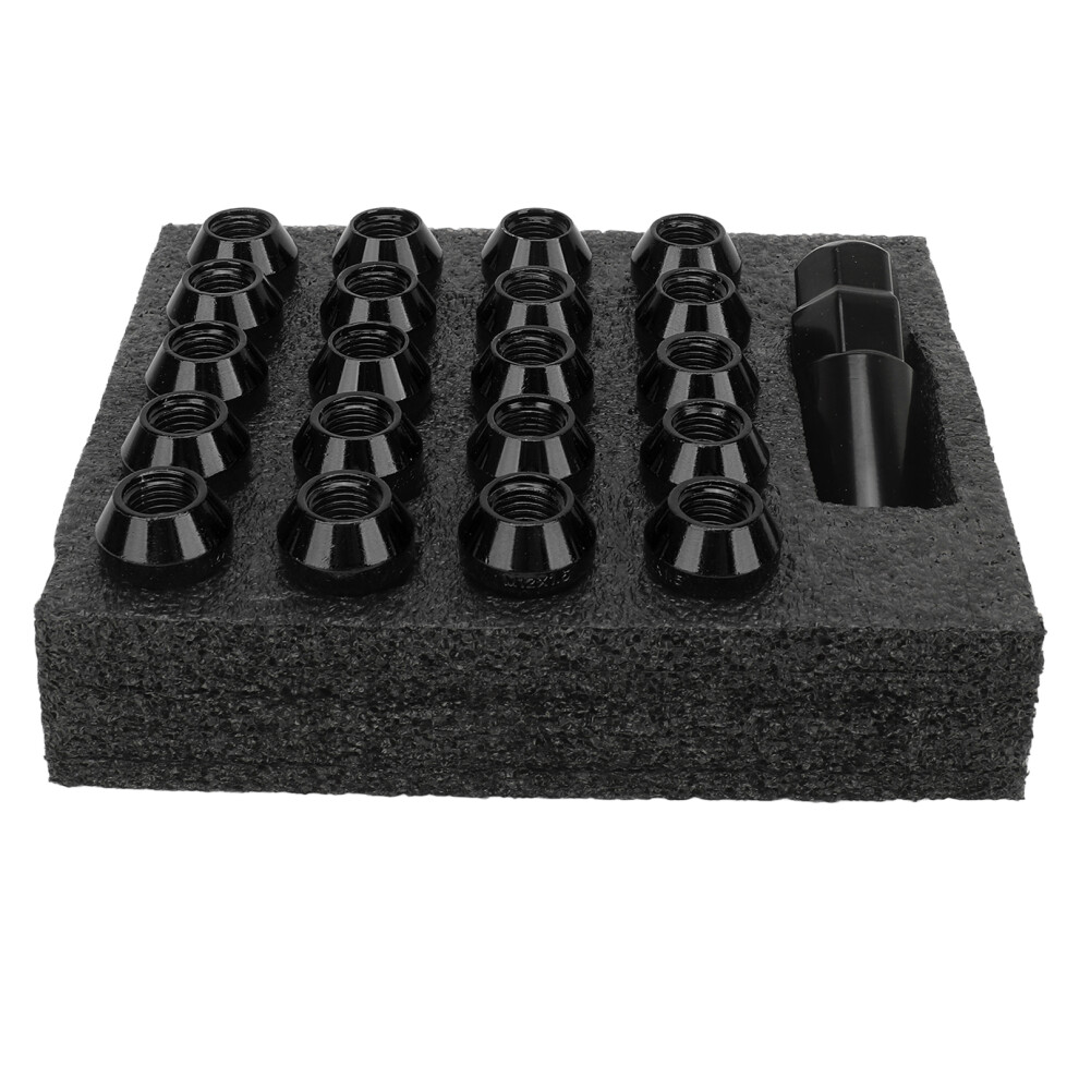 22Pcs Tapered Lug Nuts With Nut Sleeve Key Alloy Black 9121376709852