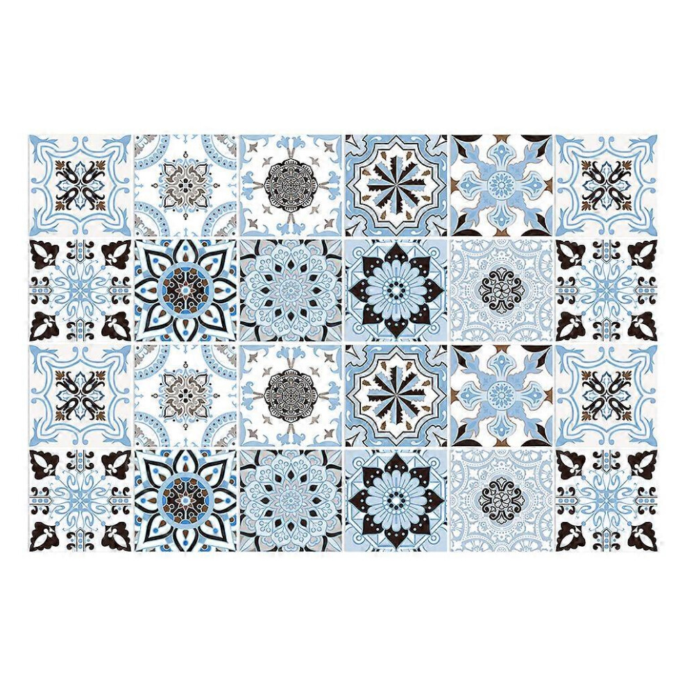 (As show, One size) 10pcs Backsplash Tile Stickers Blue Peel Stick Wall Sticky Waterproof Removable Tile Decals for Bathroom Kitchen  20CM