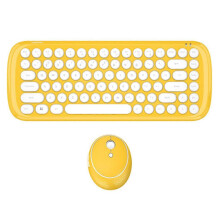 (As show, One size) Mini Wireless 2.4 G Keyboard and Mouse Set Gaming Keyboard Mouse Ergonomic Keyboard Mouse for Laptop Notebook Girls Gift Yellow