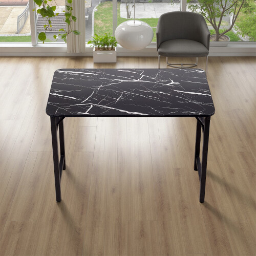 Living And Home 100*60cm Black Marble Pattern Folding Table w/ Double Spring Mechanism 1