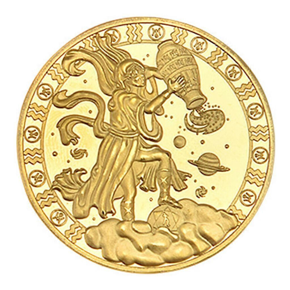(Libra, One size) 12 Constellation Commemorative Coins Gold Plated Physical Collectible Gift Coin Art Collection Souvenir Room Home Decoration  Aquari
