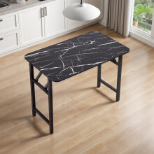 100*60cm Black Marble Pattern Folding Table w/ Double Spring Mechanism