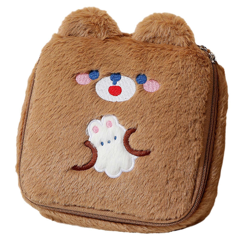 Brown (As Show, One Size) Portable Plush Square Makeup Bag Spacious Cosmetic Pouch Storage Organizer For Girls