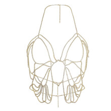 (Gold-color, One size) Elegant Body Chain Necklace for Women Rhinestones Bikini Chest Chain Adjustable Bra Underwear Chain Beach Decorations