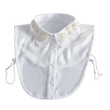 (As show, One size) Pearls Studded Women's Half Top Collar Elegant Shirt Collar for All Seasons Trendy Women's Collar Blouse Top White