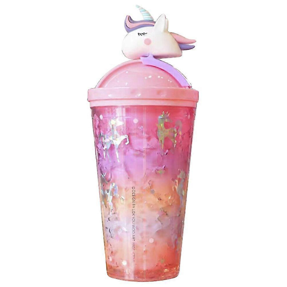1pc Sippy Cup Unicorn Straw Cup Water Drinking Cup Gradient Ice Cup