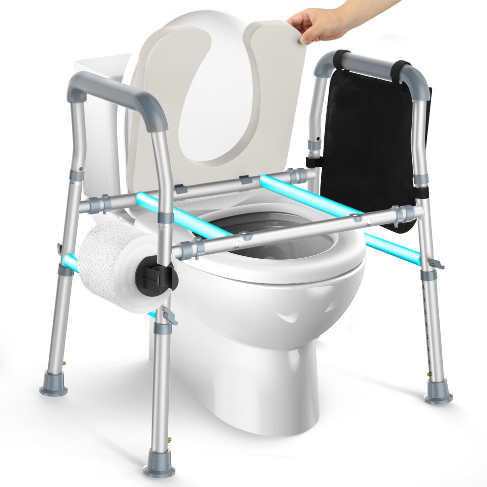 Raised Toilet Seat with Handles, Toilet Seat Risers for Seniors with Adjustable Height & Width, Handicap Elevated Toilet Seat