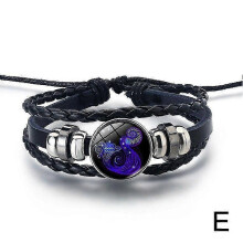 (Cancer, One size) Serene Manifestation Bracelet 12constellations Gemstone Leather Improve Energy