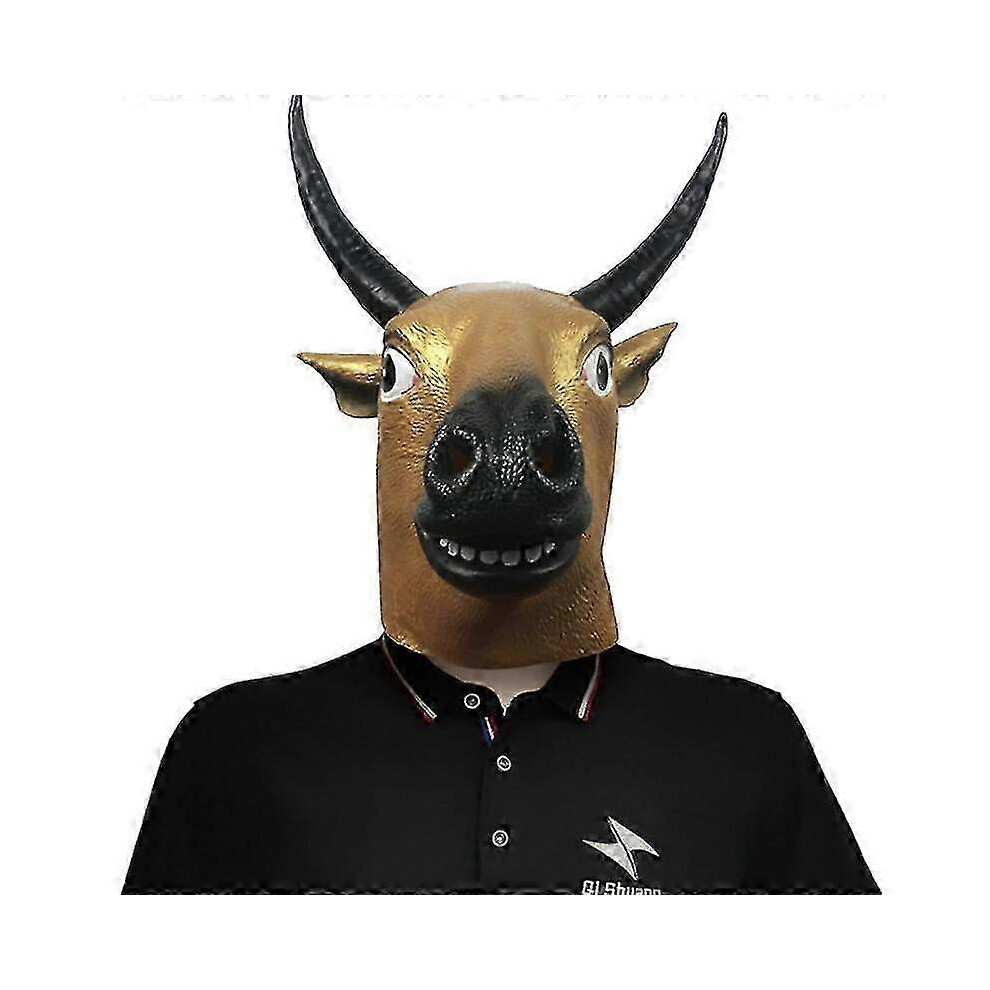 Kikidex (Golden, One Size) Cow Mask Deluxe Latex Farm Animal Head Adult Halloween Costume Carnival Masks