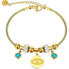 (As show, One size) Trendy Evil Eye Bracelets with Cubic Zirconia, Beaded Chain Link Gold Bracelets for Women and Girls