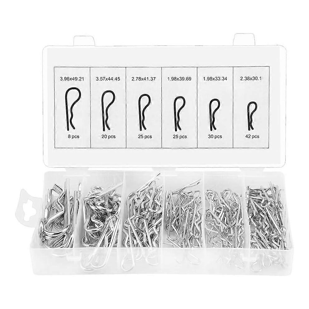 (As Show, One Size) 150Pcs Carbon Steel Galvanized R Cotter Pin Assortment Hitch Pin Clips Fastener Set 6 Different Sizes 4112316401412
