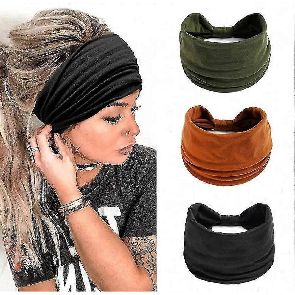 (As show, One size) Headbands Ladies Women Wide Hair Band,3 Pcs Solid Color Sport Yoga Head Wrap Hair Bands