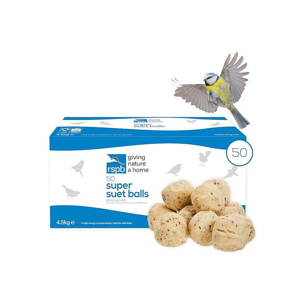 RSPB Wild Bird Food Super Suet Fat Balls, 50 in a Box, Beige