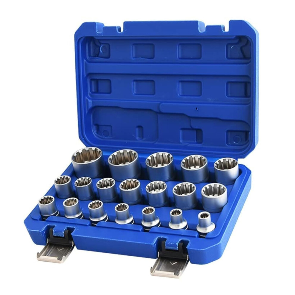 Spline Socket Set 1/2' Drive Universal Metric 8-32Mm 12-Point Cr-V Socket Set 19Pcs 477169040985