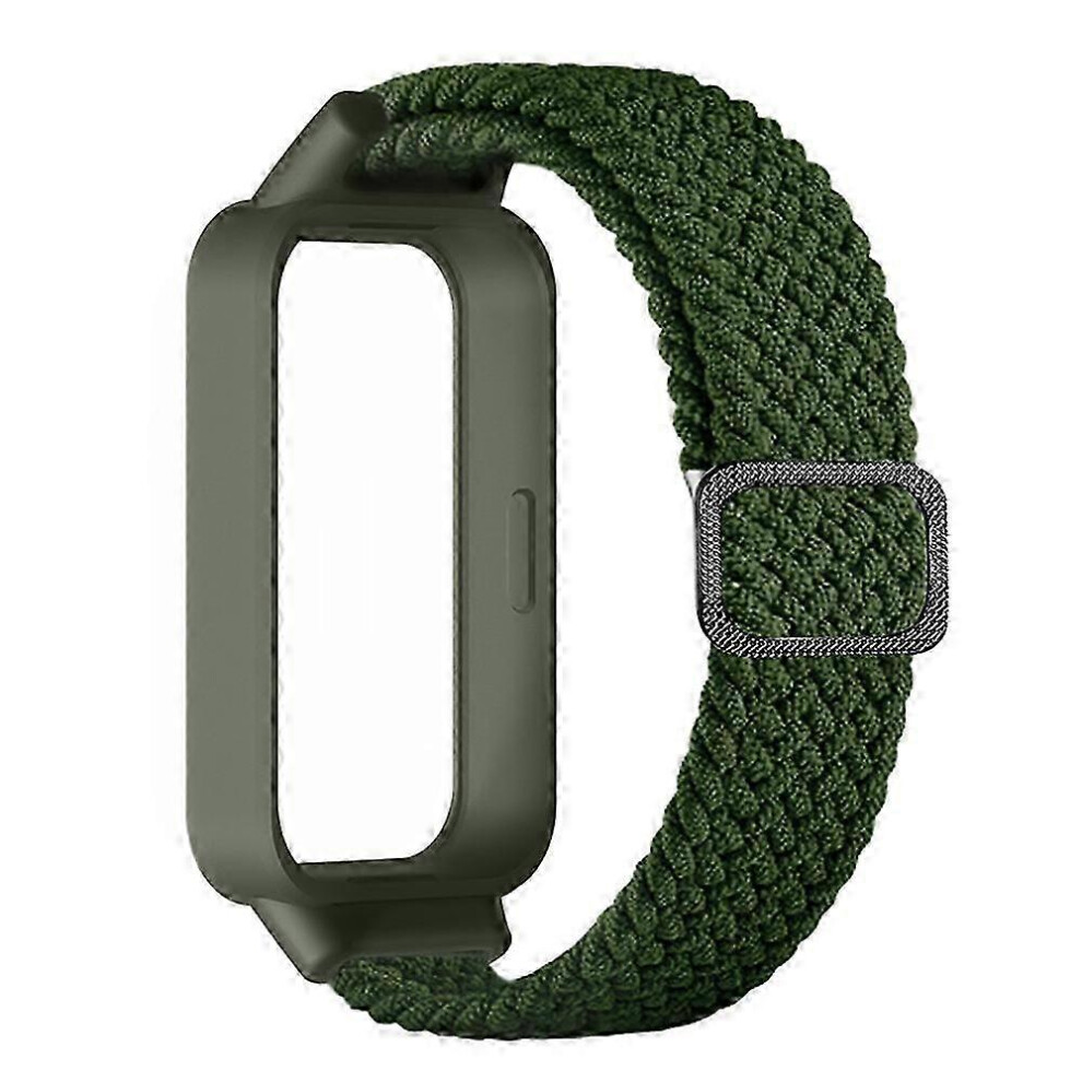 Kikidex (Army One Size) For Xiaomi Smart Band 9 Active Redmi Band 3 Woven Nylon Strap Snap-On Case Watch Band - Starlight Green