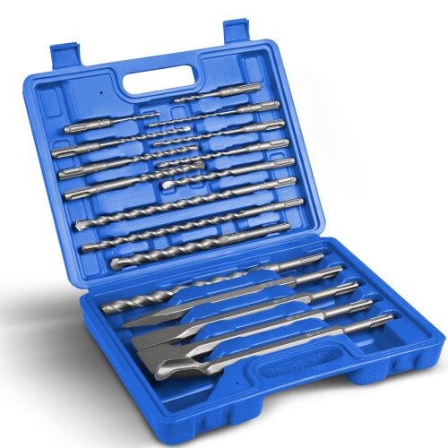 SDS Plus Rotary Hammer Drill Bits & Chisels Set,Concrete Masonry Hole Tool,17-Piece