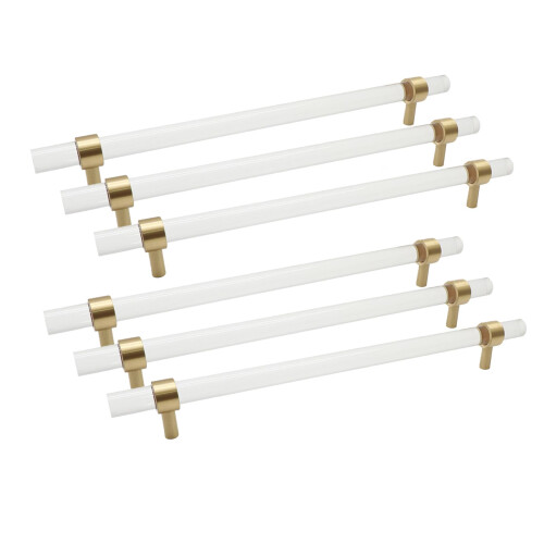6Pcs Brushed Brass Acrylic Cabinet Pulls 9' Hole Center Household T-Bar Drawer Pulls Handles