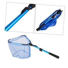 Outdoor Fishing Net Telescopic Aluminum Alloy Fish Landing Net Blue Sturdy for Catching Fish or Releasing Back