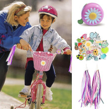Gigbuff Cam Bike Basket For Kids Front Bike Accessories Woven Wicker Bicycle Basket With Handlebar Streamers Pink