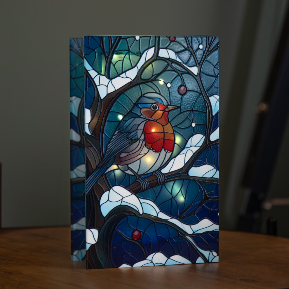 Samuel Alexander 21cm Stained Glass Robin Decoration with 50 Warm White LEDs for Indoor Tabletop Display - Image 4