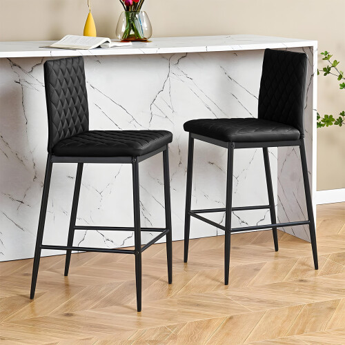 Living And Home (Black) 2PCS PU Leather Upholstered Bar Stools 2