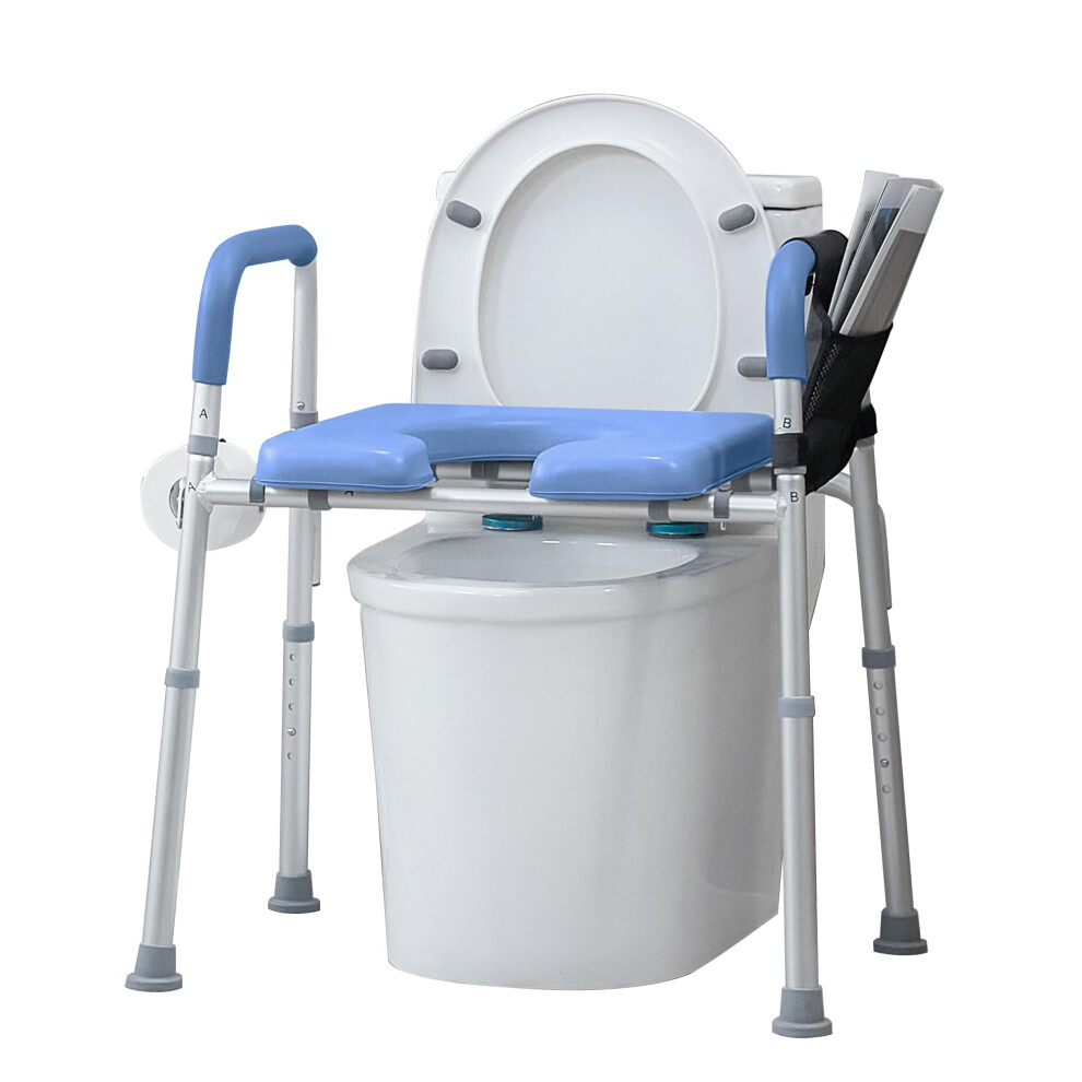 Blue Adjustable Height Raised Toilet Seat For Elderly In