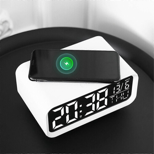 LED Wireless Charging Desk Clock Multifunctional Night Light Clock Simple Hotel Alarm Clock Modern D 2