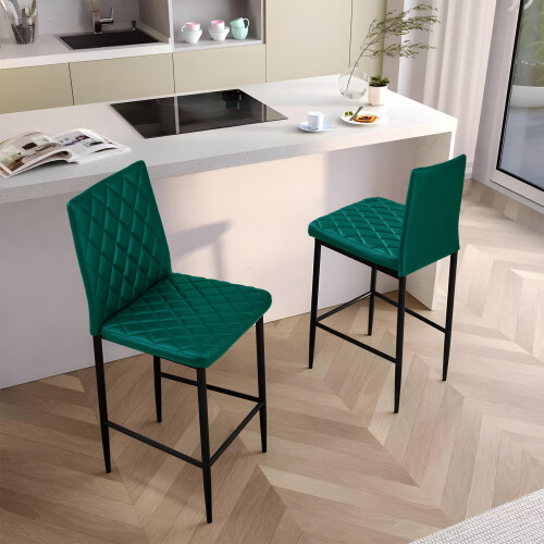 Living And Home (Green) 2PCS PU Leather Upholstered Bar Stools 2