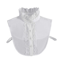 (As show, One size) Womens Detachable Fake Collar White Blouses Half Shirt Elegant Ruffled Lace Patchwork French Style Neckwear Accessory White