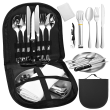 14Pcs Camping Cutlery Set Stainless Steel Tableware Set with Case for Hiking & Outdoor Picnic