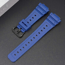 (Black Buckle, dark blue) 16mm Silicone Watch Band for Casio DW-6900 GW-M5610 DW-5600E Soft TPU Replacement Strap Black Colorful Wristband