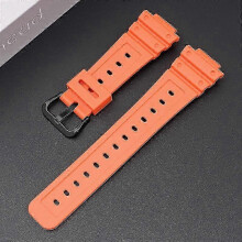 (Black Buckle, orange) 16mm Silicone Watch Band for Casio DW-6900 GW-M5610 DW-5600E Soft TPU Replacement Strap Black Colorful Wristband
