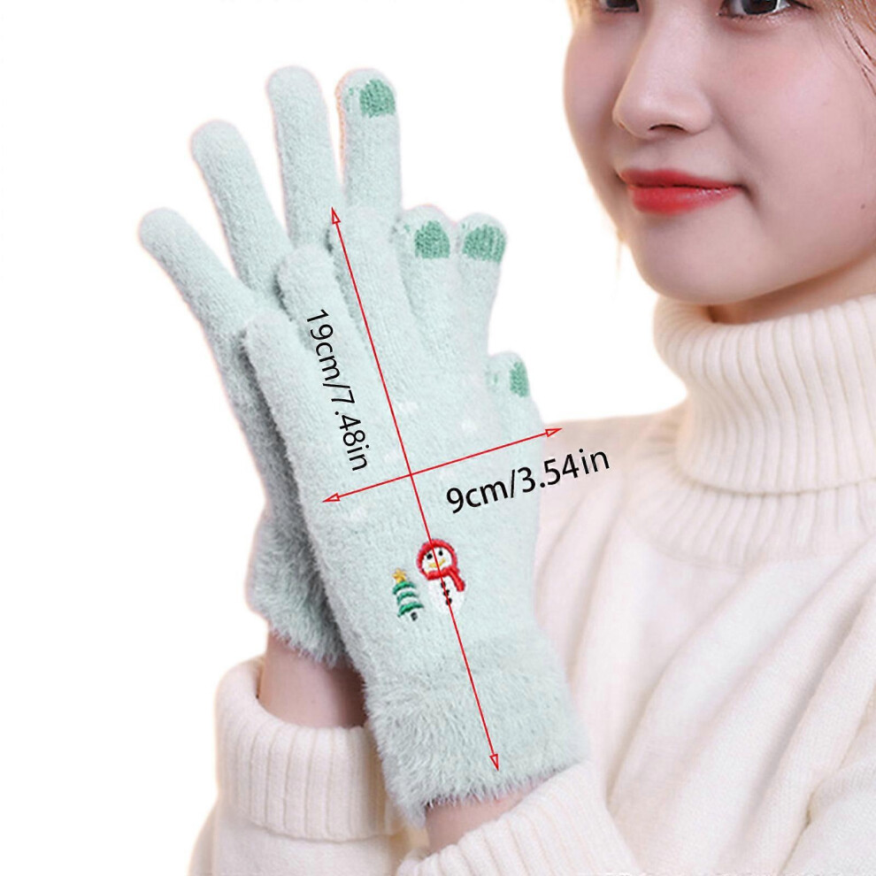 (Purple One Size) Winter Warm Gloves Plush Knitted Full Finger Gloves Touchscreen Cartoon Gloves Snowman Elastic Embroidered Gloves Gray Pink