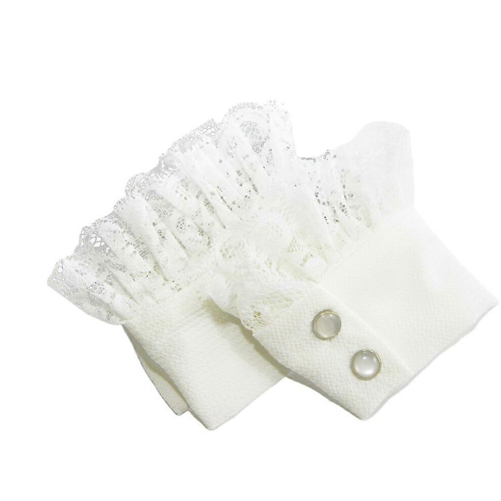 (As Show, One Size) 1 Pair Detachable Shirt Fake Sleeve Cuffs Fashion Pleated Horn Cuff Layered Lace Cuff False Sleeves Sunscreen Decorated White