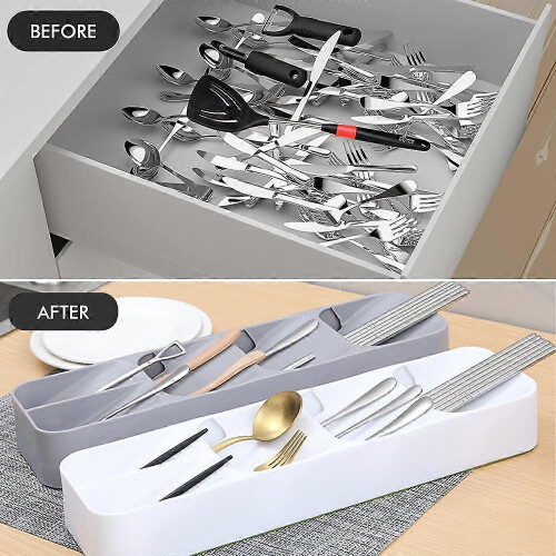 (As show, One size) Kitchen Drawer Organizer Tray Compact Cutlery Organizer 2