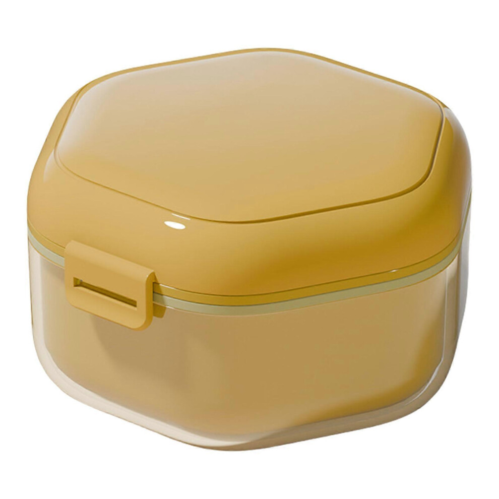( Yellow, One size) Portable Teeth Aligner Case for Mouth Guards Denture Holder Orthodontic Retainer Storage Soaking Box for Household Use   Yellow