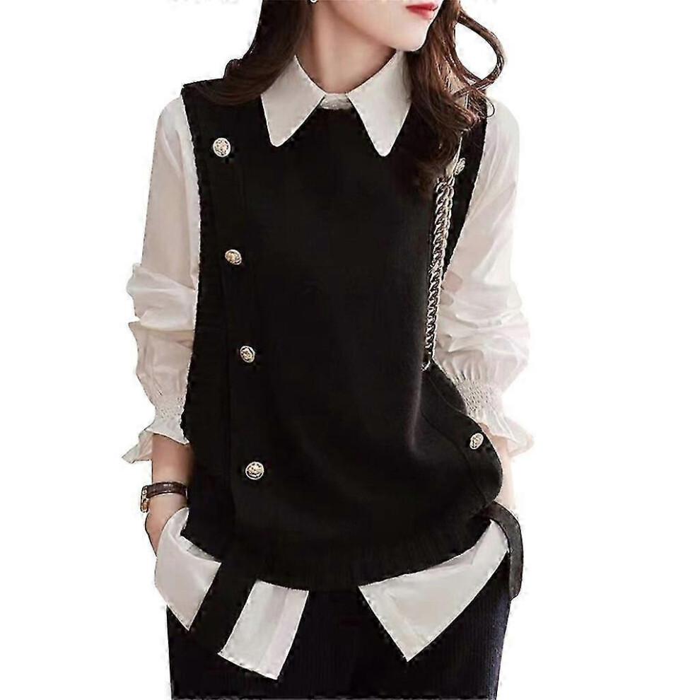 (Gray, One size) Autumn And Winter Sleeveless Sweater Vest Round Neck Knitted Vest For Women Girl