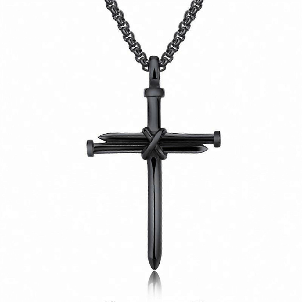 (Gold, One size) Man Women For Titanium Steel Nail For Cross Pendant Long Chain Clavicle Chain Retro Necklace Jewelry Gift - Durable And