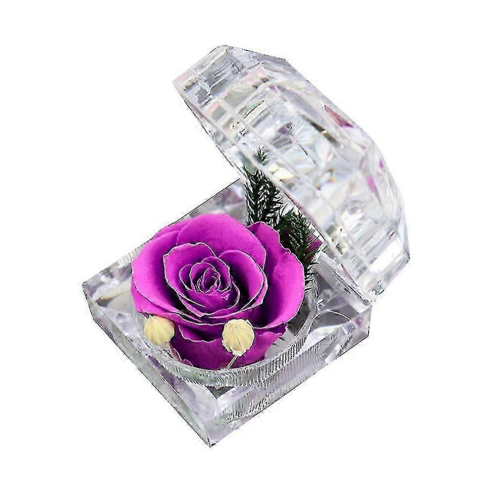 (blue, One size) Real Preserved Rose Forever In Mini Clear Ring Box, Gifts For Anniversary,valentines,xmas, Birthday